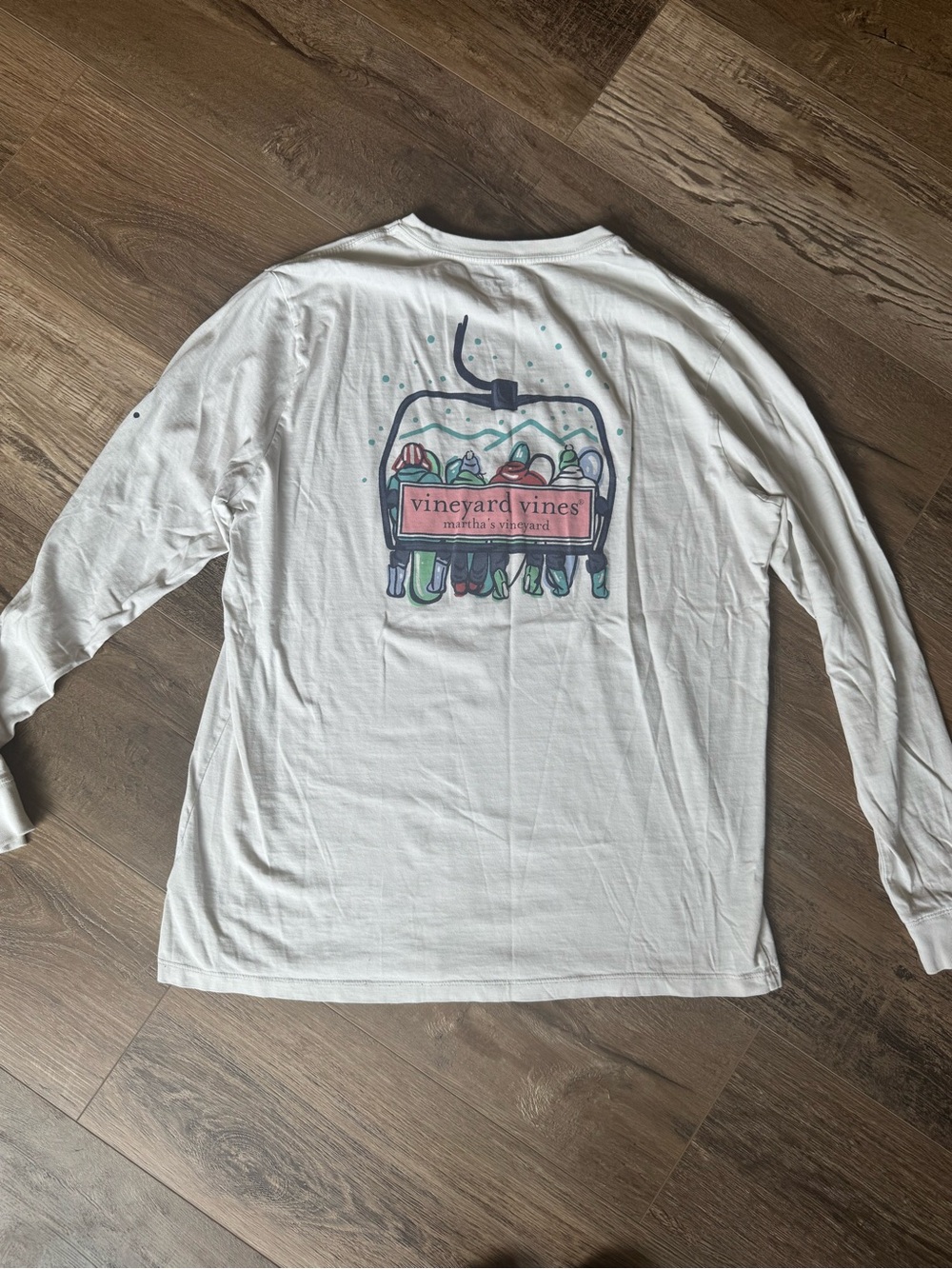 Vineyard Vines White Long-Sleeve Tee with Multi-Color Ski Lift Graphic